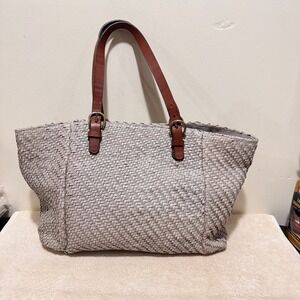 Dragon Women's Gray Woven Leather Large Shoulder Tote Bag Handmade Madras